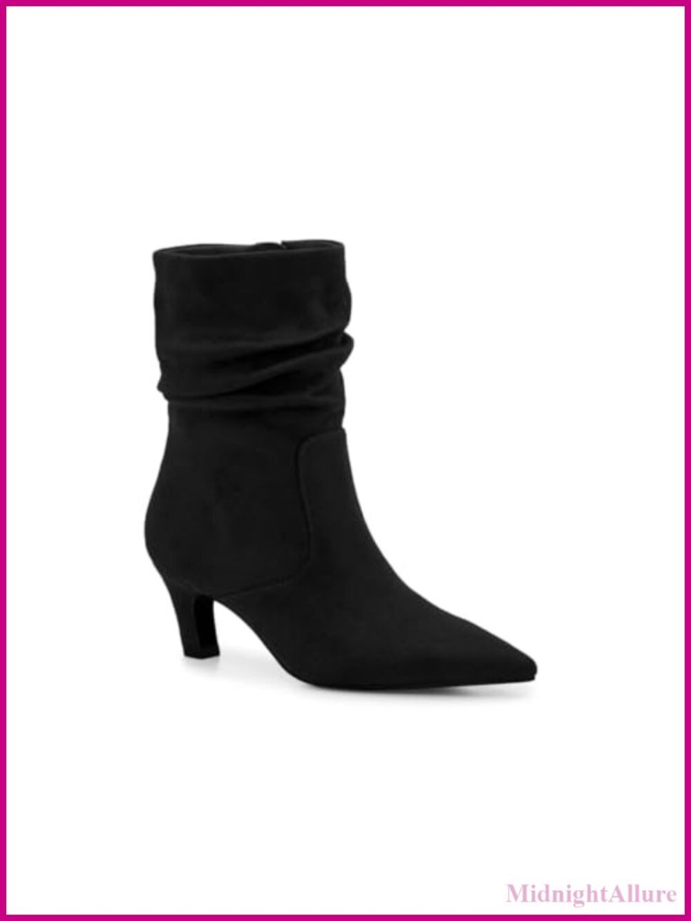 Slouchy Ankle Boots Low Kitten Heel Pointed Toe Side Zip Booties Fall